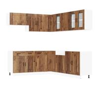 QJBSAVVA Ensemble de Meubles de Cuisine 11 Pièces Kalmar, Cuisine Complète avec Armoires Murales, Meubles Bas et d'angle pour Rangement, Bois d'Ingénierie et Verre, Vieux Bois