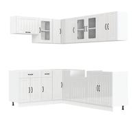QJBSAVVA Ensemble de Meubles de Cuisine 11 Pièces Lucca, Cuisine Complète en Bois d'Ingénierie avec Armoires Basses, Meubles Hauts et Angle, Rangement Vaisselle, Blanc Brillant