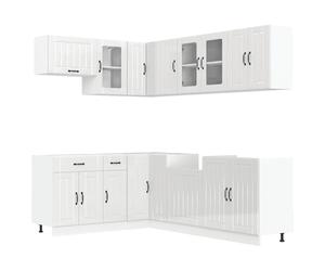 QJBSAVVA Ensemble de Meubles de Cuisine 11 Pièces Lucca, Cuisine Complète en Bois d'Ingénierie avec Armoires Basses, Meubles Hauts et Angle, Rangement Vaisselle, Blanc Brillant