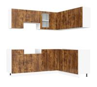 QJBSAVVA Ensemble de Meubles de Cuisine 11 Pièces Porto, Armoires de Cuisine Complète en Bois d'Ingénierie, Meubles Bas et Muraux pour Rangement de Cuisine, Couleur Chêne Fumé
