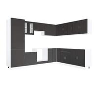 QJBSAVVA Ensemble de Meubles de Cuisine 14 Pièces Porto, Meuble Bas et Placard Mural en Bois d'Ingénierie pour Rangement et Aménagement de Cuisine Complète, Noir