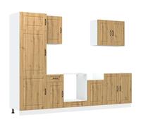 QJBSAVVA Ensemble de Meubles de Cuisine 7 Pièces Kalmar, Armoires de Cuisine Complète en Bois d'Ingénierie, Meuble Bas, Meuble Haut et Colonne de Rangement, Chêne Artisanal