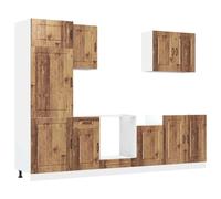QJBSAVVA Ensemble de Meubles de Cuisine 7 Pièces Kalmar, Cuisine Complète en Bois d'Ingénierie, Meubles Bas et Hauts, Colonne de Rangement, Coloris Vieux Bois