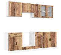 QJBSAVVA Ensemble de Meubles de Cuisine 8 Pièces, Cuisine Complète avec Armoires Bas et Haut, Buffet de Rangement en Bois d'Ingénierie et Verre, Collection Kalmar, Vieux Bois