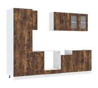 QJBSAVVA Ensemble de Meubles de Cuisine 8 Pièces Kalmar, Cuisine Complète avec Armoire Murale, Meuble Bas et Placard de Rangement, Bois d'Ingénierie et Verre, Chêne Fumé