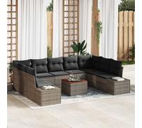 QJBSAVVA Ensemble de meubles de jardin, 10 pièces, en polyrotin, modulaire, gris, 55 x 55 x 37 cm, en bois d'acacia, table de jardin, espace de rangement, design moderne, pour balcon, terrasse, jardin