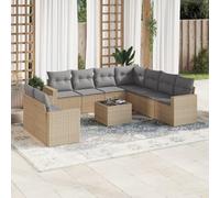 QJBSAVVA Ensemble de meubles de jardin 10 pièces en polyrotin résistant aux intempéries avec 9 coussins d'assise - Mobilier de balcon modulaire - 65,5 x 62 x 69 cm - Pour jardin, terrasse, balcon et