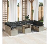 QJBSAVVA Ensemble de meubles de jardin - 11 pièces - En polyrotin - Gris clair - 100 x 55 x 73 cm - Moderne - Salon modulaire - Pour balcon, extérieur, jardin, terrasse et petits balcons