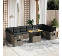 QJBSAVVA Ensemble de meubles de jardin 11 pièces en polyrotin gris - Table réglable en hauteur - Canapé d'angle - Canapé central et accoudoirs - Pour terrasse, balcon et petits coins d'extérieur - 100