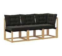 QJBSAVVA Ensemble de meubles de jardin 3 pièces, canapé d'angle modulaire et canapé central en bois d'acacia avec coussin rembourré, salon pour terrasse, balcon et jardin, design moderne en blanc