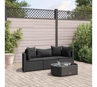 QJBSAVVA Ensemble de meubles de jardin 4 pièces - Noir - 63 x 63 cm - En polyrotin - Banc d'angle avec canapé central - Table basse et coussins - Design moderne pour balcon, terrasse et petits jardins