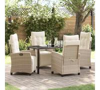 QJBSAVVA Ensemble de meubles de jardin 5 pièces - En polyrotin - Beige - 140 x 80 x 73 cm - Avec 4 chaises réglables - Robuste - Design moderne - Pour jardin, terrasse, balcon