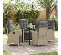 QJBSAVVA Ensemble de meubles de jardin 5 pièces en polyrotin beige 80 x 80 cm avec 4 chaises réglables et repose-pieds pliable, robuste et moderne, pour balcon, terrasse et petits coins extérieurs