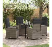 QJBSAVVA Ensemble de meubles de jardin 5 pièces en polyrotin - Gris - 48 cm de large - Table à manger moderne avec 4 chaises - Dossier réglable - Robuste - Pour balcon, terrasse et jardin