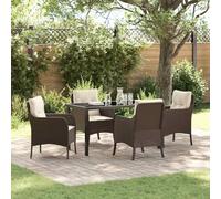 QJBSAVVA Ensemble de meubles de jardin 5 pièces - En polyrotin - Marron - 140 x 70 x 73 cm - Avec 4 chaises et coussins amovibles - Design moderne - Robuste et durable - Pour balcon, terrasse et