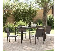 QJBSAVVA Ensemble de meubles de jardin, 5 pièces, en polyrotin, marron, avec table en verre de sécurité, 140 x 70 x 73 cm, robuste, pour petits balcons, jardin et balcon