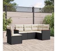 QJBSAVVA Ensemble de meubles de jardin 5 pièces en polyrotin - Noir - Canapé d'angle - Canapé central en bois d'acacia - Avec accoudoirs - Petit balcon - 62 x 62 cm - Design moderne et robuste - Pour