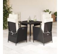 QJBSAVVA Ensemble de meubles de jardin 5 pièces en rotin PE avec fauteuils de relaxation réglables et table à manger en verre 80 x 80 cm noir et blanc crème pour balcon, terrasse ou jardin