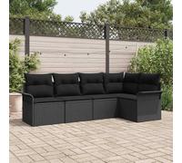 QJBSAVVA Ensemble de meubles de jardin - 5 pièces - Noir - 242,5 x 132,5 x 69 cm - Salon en polyrotin avec table et coussins d'extérieur modulaires - Petit balcon à grande terrasse