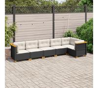 QJBSAVVA Ensemble de meubles de jardin 6 pièces - Canapé d'angle et canapé central en polyrotin - Noir - Avec coussins blanc crème - 63,5 x 63,5 cm - Durable - Pour extérieur, jardin, terrasse, balcon