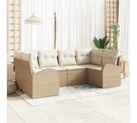 QJBSAVVA Ensemble de meubles de jardin 6 pièces en polyrotin beige avec modules d'angle et central, design moderne, robuste, pour jardin, terrasse, balcon