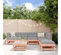 QJBSAVVA Ensemble de meubles de jardin 7 pièces en sapin Douglas - Petit balcon - 61 x 61 x 62 cm - Modulable - Coussin gris - Design moderne pour terrasse, balcon et jardin d'hiver