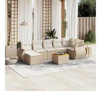 QJBSAVVA Ensemble de meubles de jardin 8 pièces en polyrotin beige - Canapé d'angle - Tabouret - 62 x 62 x 69 cm - Table en bois d'acacia - Résistant aux UV - Module pliable pour balcon, terrasse