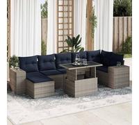 QJBSAVVA Ensemble de meubles de jardin 8 pièces en polyrotin gris 100 x 55 cm Table à manger avec plateau en verre Meubles de salon modulaires Meubles de balcon pour petits balcons, terrasse, salon de