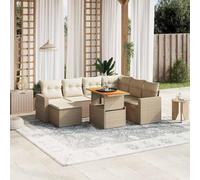 QJBSAVVA Ensemble de meubles de jardin 8 pièces en rotin synthétique beige - Canapé d'angle - Table - Tabouret - Meuble de balcon modulaire - 62 x 62 x 69 cm - Pour terrasse, petit balcon et camping