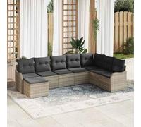 QJBSAVVA Ensemble de meubles de jardin 8 places - En polyrotin - Modulaire - 121 x 61,5 x 69 cm - Avec coussin d'extérieur - Robuste - Résistant aux UV - Durable - Pour jardin, terrasse, balcon