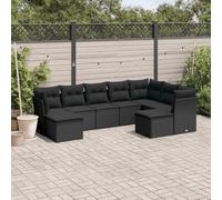 QJBSAVVA Ensemble de meubles de jardin 9 pièces en polyrotin noir, 55 x 62 x 69 cm, résistant aux UV, modulaire, design moderne, pour jardin, terrasse, petit balcon