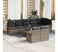 QJBSAVVA Ensemble de meubles de jardin 9 pièces - Gris - En polyrotin - 378 x 378 x 37 cm - Coussin rembourré modulaire - Design robuste pour l'extérieur - Pour jardin, terrasse et balcon