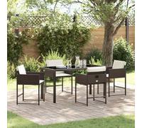 QJBSAVVA Ensemble de meubles de jardin en polyrotin 5 pièces pliable 140 x 70 cm Table à manger avec 4 chaises et coussins Marron robuste pour jardin, terrasse, balcon, petites surfaces