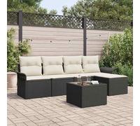 QJBSAVVA Ensemble de meubles de jardin en polyrotin - Noir - 55 x 55 x 37 cm - 6 pièces - Modulaire - Pour extérieur, balcon, petite terrasse, jardin, balcon