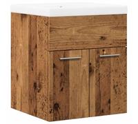 QJBSAVVA Ensemble de Meubles de Salle de Bain 2 Pcs Comprenant Un Meuble-Vasque en Bois d'Ingénierie Vieux Bois 41x38,5x46 cm et Un Lavabo en Céramique Blanc 42x39x18 cm