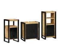 QJBSAVVA Ensemble de meubles de salle de bain 3 pièces en bois de manguier massif marron design industriel avec beaucoup d'espace de rangement 55 x 35 x 60 cm pour salle de bain moderne