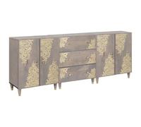 QJBSAVVA Ensemble de Meubles de Salle de Bain 3 Pièces en Bois de Manguier Massif Suspendu, Buffet de Rangement Mural Moderne avec Portes et Tiroir, Gris et Or, 180 x 33 x 75 cm