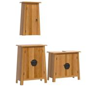 QJBSAVVA Ensemble de Meubles de Salle de Bain 3 Pièces en Bois de Pin Massif, Set avec Meuble sous Vasque, Armoire Latérale et Armoire Murale pour Rangement Vintage Rustique