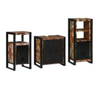 QJBSAVVA Ensemble de meubles de salle de bain 3 pièces en bois massif recyclé design industriel avec surface texturée 55 x 35 x 60 cm optimisé pour salle de bain moderne