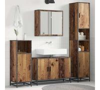 QJBSAVVA Ensemble de meubles de salle de bain 3 pièces en bois recyclé 90 x 33 x 60 cm avec miroir plat et meuble de lavabo - Design moderne - Robuste et durable - Pour petites salles de bains