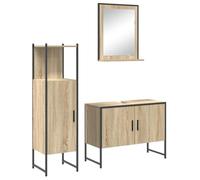 QJBSAVVA Ensemble de meubles de salle de bain 3 pièces en marron, ensemble de meubles de salle de bain modernes en bois avec armoire à miroir, meuble de lavabo et armoire de salle de bain, armoires de