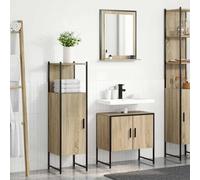 QJBSAVVA Ensemble de meubles de salle de bain 3 pièces - Meuble haut - Miroir mural - En chêne Sonoma - Design moderne avec beaucoup d'espace de rangement pour salle de bain et WC
