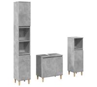 QJBSAVVA Ensemble de Meubles de Salle de Bain 3 Pièces, Meuble sous Vasque et 2 Armoires Colonnes de Rangement, Mobilier en Bois d'Ingénierie pour Salle d'eau, Gris Béton