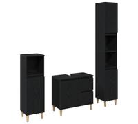 QJBSAVVA Ensemble de Meubles de Salle de Bain 3 Pièces, Mobilier avec 1 Meuble sous Vasque et 2 Colonnes en Bois d'Ingénierie et Métal pour Rangement Intérieur, Chêne Noir