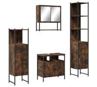 QJBSAVVA Ensemble de Meubles de Salle de Bain 4 Pièces, Armoire à Miroir, Meuble sous Vasque, Colonnes de Rangement Haute et Basse en Bois d'Ingénierie, Chêne Fumé
