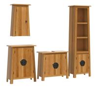 QJBSAVVA Ensemble de Meubles de Salle de Bain 4 Pièces en Bois de Pin Massif, Meuble sous Vasque, Armoire Haute Colonne, Buffet Latéral et Meuble Mural, Style Rustique Vintage