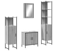 QJBSAVVA Ensemble de Meubles de Salle de Bain 4 Pièces, Mobilier de Rangement avec Meuble sous Vasque, Armoire à Miroir et 2 Colonnes Suspendues, Style Moderne, Sonoma Gris