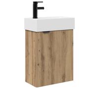 QJBSAVVA Ensemble de meubles de salle de bain avec lavabo et robinet, 45,5 cm, chêne artisanal et céramique, montage mural, design fin pour toilettes d'invités et salle de bain, mitigeur inclus