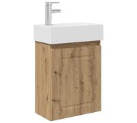 QJBSAVVA Ensemble de meubles de salle de bain avec lavabo et robinet, meuble sous lavabo de 45,5 cm, en chêne artisanal, montage mural, lavabo avec lavabo en céramique et mitigeur, 45,5 x 22,5 x 84 cm
