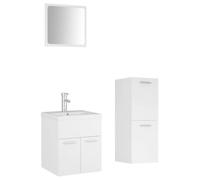QJBSAVVA Ensemble de Meubles de Salle de Bain Blanc en Aggloméré, Meuble sous Vasque avec Miroir, Armoire Basse et Lavabo Encastré en Céramique avec Robinet et Bonde de Vidage